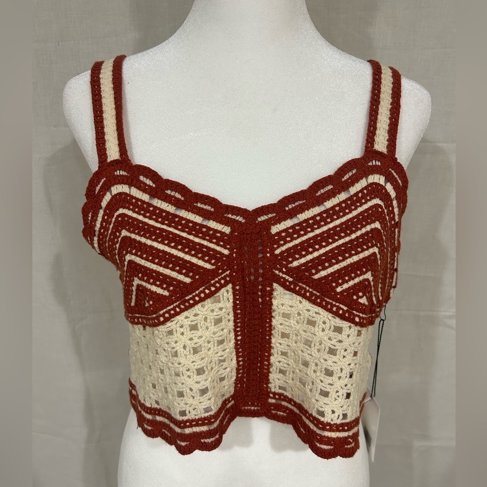 Jason Wu NWT Rust and Cream Crochet Crop Top NWT - image 2